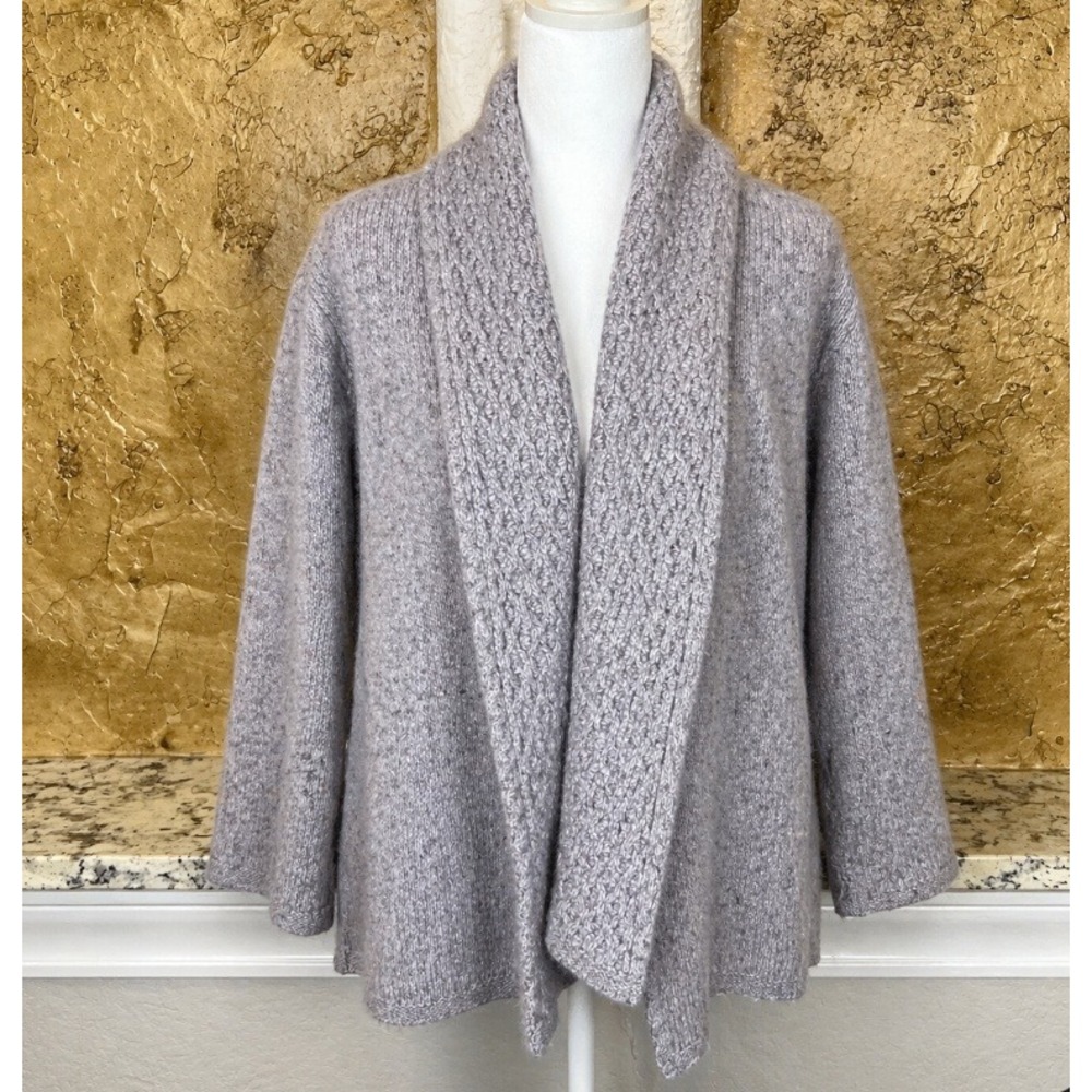 Aran Sweater Market Cardigan Women XL Purple Wool Cashmere Silk Blend Open Front